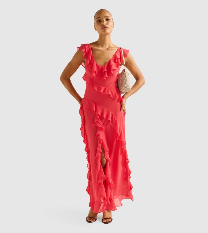 فورايفر نيو OLIVE Sleeveless Ruffle Maxi Dress